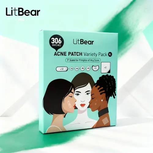 LitBear Advanced Hydrocolloid Pimple Patches - 306-Count Multi-Pack with 7 Sizes for Face & Body Selfcare, Back & Chest Acne Solutions, Nose Pimples Solution, Skin Repair
