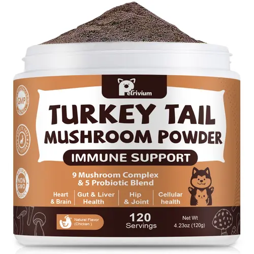Petrivium Turkey Tail Mushroom Powder for Dogs&Cats-JUMBO SIZE-120 servings,For Lumps & Bumps, Immunity,Respiratory, Digestion & Cellular Health-UPGRADED FORMULA-#Summervibes#petlovers sohochic