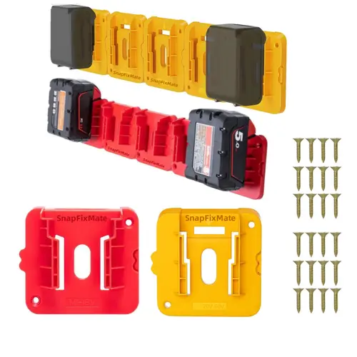 GJANSH 5 Pack Battery Mount Holder Compatible for Dewalt 20V 60V Battery Milwaukee 18V Battery Dock Holder Fit for DCB200 DCB203 DCB206 Batteries SnapFixMate toolupgrade