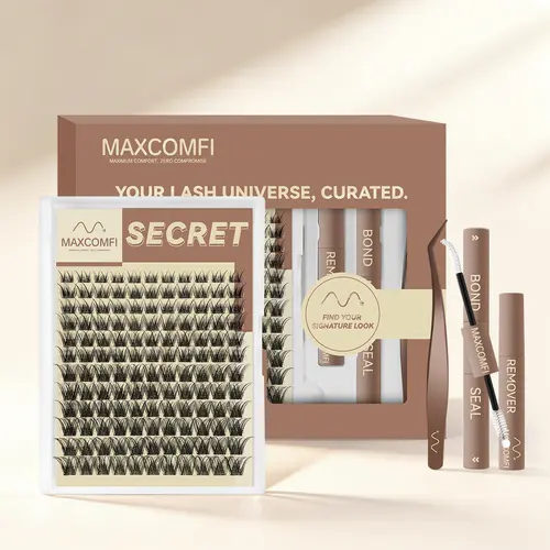 MaxComfi Secret Eyelash Clusters Kit, Waterproof & Long-Lasting Individual Lashes with Super Soft Thin Band, Natural Lash Clusters for Beginner-Friendly DIY Application, Individual Lashes Kit,sunscreen