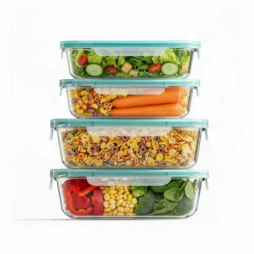AREL 4-Piece Glass Kitchen Storage Container Set - Portable Lunch Box with Glass Bowls for Office Lunch, School Meals, Outdoor Picnics, Fridge Organization