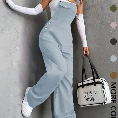 Women's Plain Pocket Vintage Overalls, Casual Comfy Fitted Overalls for Daily Wear, Ladies Clothes for All Seasons, Womenswear Outfit, Overall Jumpsuits