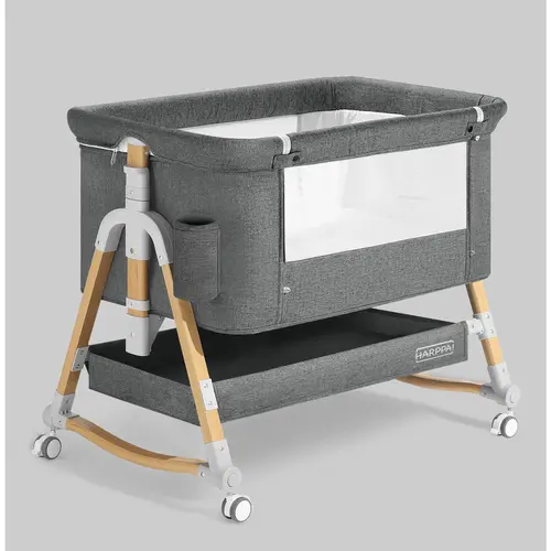 [sohochic] HARPPA 3-in-1 Baby Bassinet Bedside Sleeper, Portable Rocking Cot with Breathable Mesh, 5 Adjustable Heights, Wheels & Mattress, Bassinet For Baby, Breathable Mesh Keeps Baby Cool, Travel Crib, Cribs Convertible