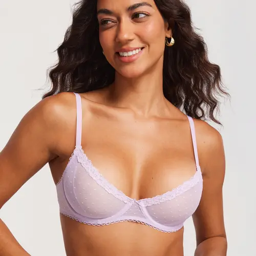 DOBREVA Women's Sheer Mesh Lace Demi Bra Breathable Style