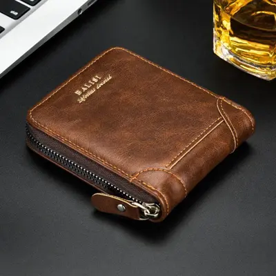 2025 New Men's Bifold Wallet - PU Leather, Retro Style Short Mens Wallet, Zipper Card Holder, Coin Storage Money Bag, Men's Accessories, Do Not Wash, Summervibes,father'sdaygifts
