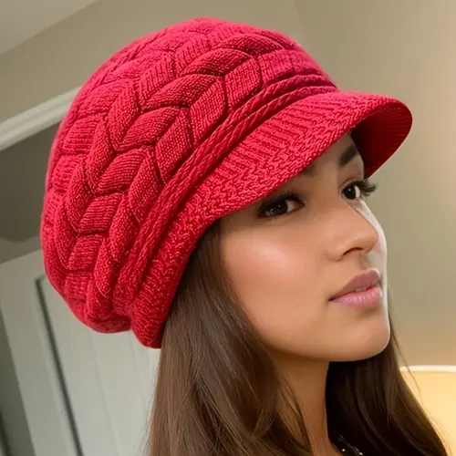 Women's Slouchy Cable Knit Winter Beanie Hat - Thick Yarn, Ear Flaps, Fringe Trim, Soft Stretchy Warm Fabric, Machine Washable, Cozy Bonnet, No-Sew Fitting, Blonde Hair-Friendly, Accessories for Women, Cold Weather Outfit
