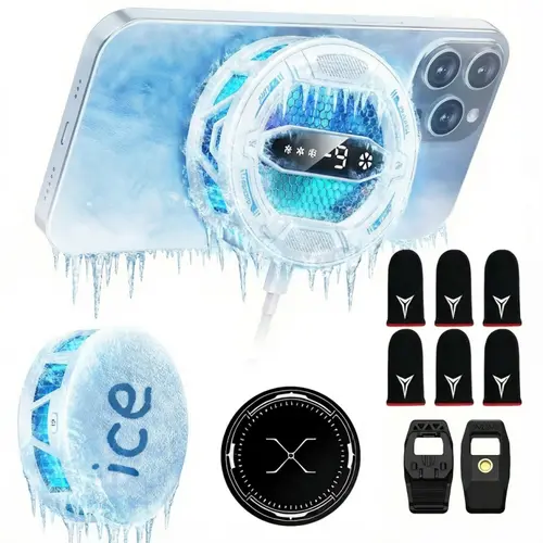 2026 New 4-in-1 Mobile Phone Cooler - AI Mode, Magnetic Advanced Semiconductor Cooling, 3 Speeds, LED Display, 6 Finger Sleeves - Enhance Heat Dissipation, Compatible with iPhone, Android, Most Smartphone Sizes, Ideal for Gaming & Extended Sessions