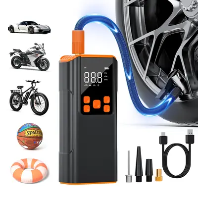 HPBS Portable Digital Car Tire Inflator Portable Car Tire Inflator Pump 150PSI Digital Display Air Pump with LED Lighting, Wireless USB-C Rechargeable, Compact & Lightweight for Bike, Car & More  150PSI LED