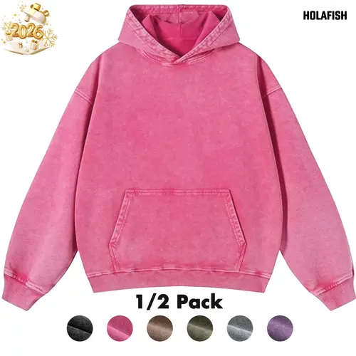 Holafish 1/2 Pack Unique Acid-Wash Finish Polyester Cotton Baggy Cotton Women's Hoodies - Retro Vintage Plain Wash Effect Long Sleeves for Cozy Cover Oversized Pullover Tops for Fall Winter Everyday Wear