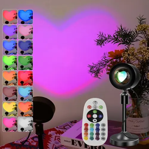 Sunset Lamp with Remote, Fluorescent lamp Aesthetic Projection Light for Room Decor, Viral Photography Light, Mood Lamp for Bedroom, Couples Gift, Reels & Selfies