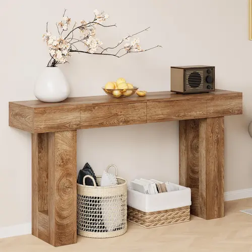 IRONCK 63" Long Console Table with 2 Drawers, Wooden Sofa Table Behind Couch, Farmhouse Entryway Table for Entrance, Living Room, Hallway Rectangular Tabletop Modern Furniture,dorm essentials,home decor