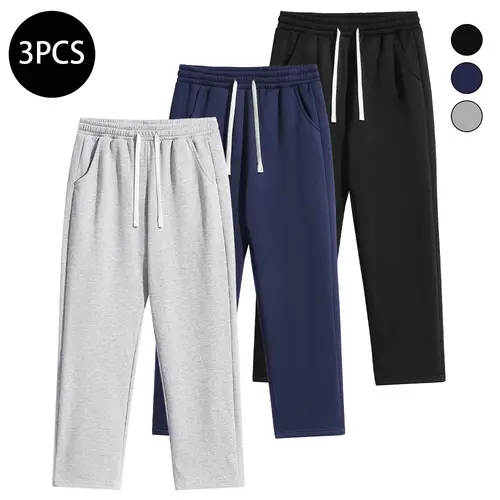 Men's 3PCS Regular Fit Solid Color Casual Athletic Joggers - Drawstring Waistband, Pocket Design, Warm Polyester, Autumn Winter, Mens Clothing, Easy Men's Pants, Grey Sweat Pants, Essential Sweatpants, Streetwear Clothing