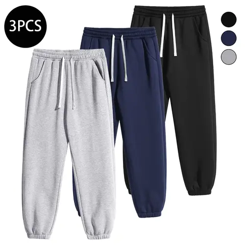 Men's Baggy Fleece-Lined Solid Color Drawstring Waist Sweatpants - Autumn-Winter Athleisure Casual Warm-Up Lounge Bottoms, Relaxed-Fit Fashion Men's Pants, Baggy Sweatpants, Men's Baggy Sweatpants, Mens Clothing