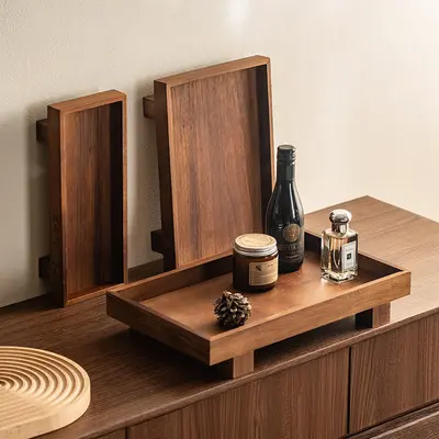 Handmade Solid Acacia Wood Vanity Tray for Bathroom & Countertops, Non Deformable Organizer with Natural Wood Grain Holds Shampoo Cosmetics Travel Toiletries, Fits Home Baths Hotel Countertops summerwins