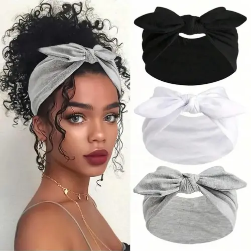 Cute Solid Color Bowknot Headband Set, Bow Detail, Ultra-Wide Chic Elastic Headbands, Hair Bow Headbands, Suitable for Outdoor Activities