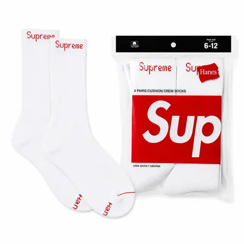 Supreme Hanes Crew Socks 4 Pack White Classic Versatile Everyday Wear Comfortable Socks for Daily Use