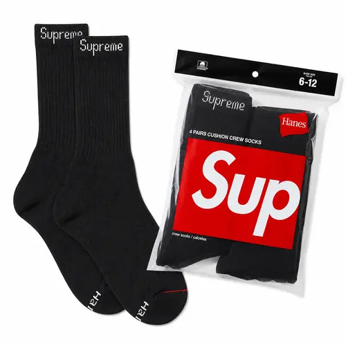 Supreme Hanes Socks 4 Pack Black Comfortable Everyday Wear Classic Versatile Black Socks for Daily Use
