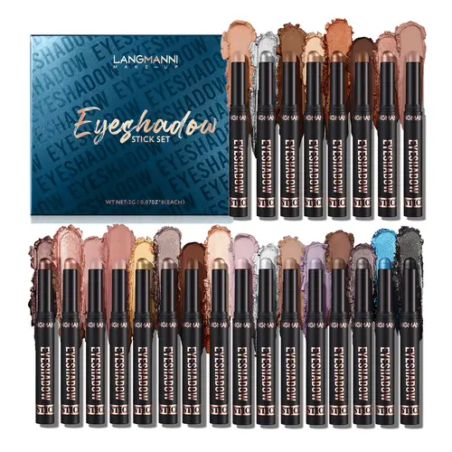 Langmanni Cosmetic Smudge-Proof Eye Shadow Pen Set - Long-Lasting, Waterproof, Transfer-Proof, Silky Smooth, Highly Pigmented Matte & Shimmer Color Eyeshadow for Easy Eye Makeup & Blendable Wear