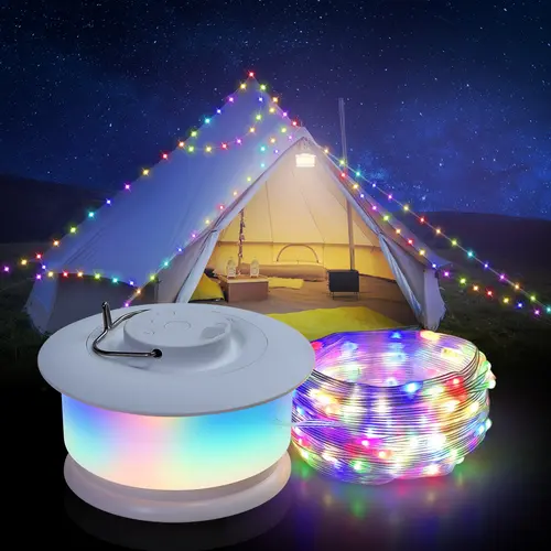 Multifunctional Color Changing Camping String Lights - 8 Flash Patterns, 4 Rhythmic Modes, 7 RGB Tones, 2000mAh, Ideal for Tent Illumination, Father's Day, Valentine's Day, Birthdays Decor