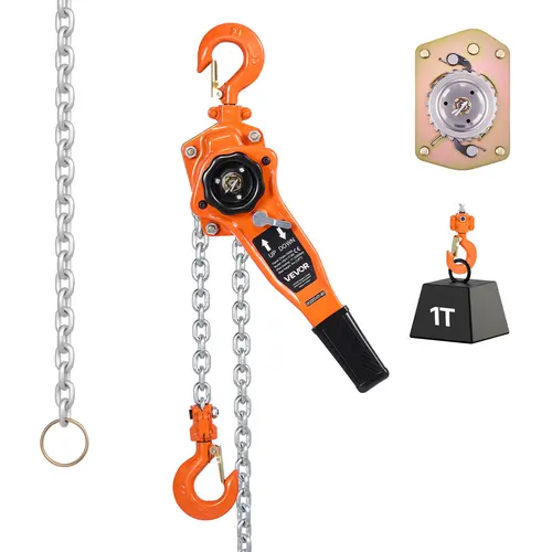 VEVOR Manual Lever Chain Hoist, 1t Capacity Heavy Duty Come Along Tool, 10 ft Galvanized G80 Alloy Steel Chain, Dual Pawl Brake, 360° Rotating Hooks, Lever Handle Eases Effort, Corrosion-Resist for Heavy Lifting, Warehouse, Engine Parts Maintenance
