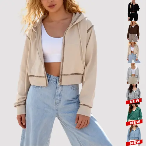 Yeokou Women's Zip Up Y2K  Short Hooded Sweatshirt Colorblock Zip Pullover Top - Stylish Cropped Fit & Comfortable Material for Casual Outings,back to school,back to school shopping