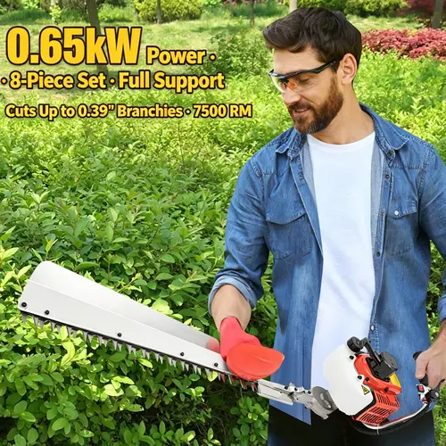 27-inch Aluminum Garden Hedge Trimmer - Battery-Free Shrub Cutter, 0.02in Blade, 7.4kg, 70Cm/ 27.56In Long Cut, 92*27*25cm, 22.5cc, 0.5l, 1 Bilingual Manual, 1 Fuel Oil Mixing Bottle, for Professional Horticulture, Hand Pull Start, 1* Hedge Trimmer, 7500R