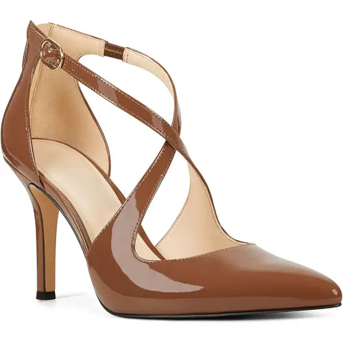 Coutgo Womens Pumps High Heels Pointed Toe Crossed Strap D'Orsay Zip up Stilettos Party Dress Shoes Dark Brown Footwear Elegant Stylish