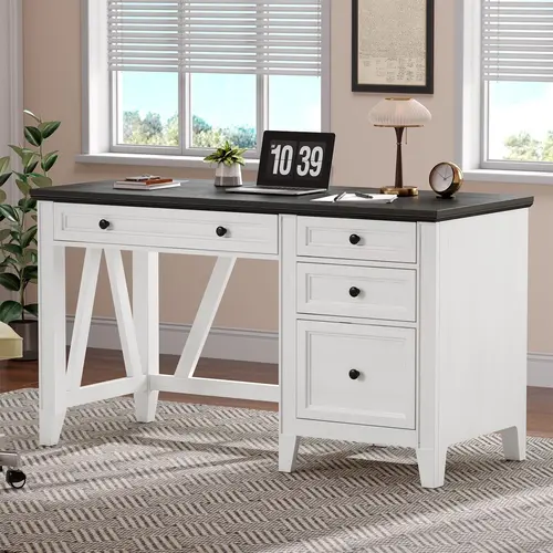 【SummerFinds】ONBRILL 54 Inch Farmhouse Executive Desk, Computer Desk with Storage Drawers & File Drawer, Modern Home Office Desk with Charging Station for Working, Studying, Writing
