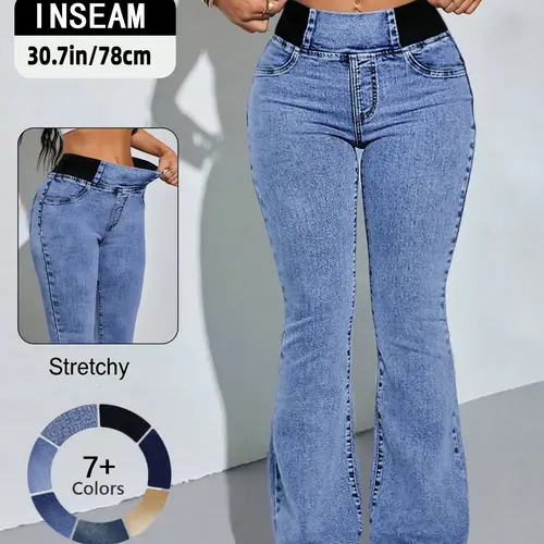 GILIPUR Y2K 2026 Women's Back Shirred Jeans,Mid-To-High Waist Elasticity Waist Flared Jeans,With Pockets,Light Blue Washing Process,Women's Bell-Bottoms Wide-Leg Jeans,Waist-Cinching Design,Yes Denim,Bootcut Jeans,Yess Denim,Red Boots Outfit Tiana,T-Chic