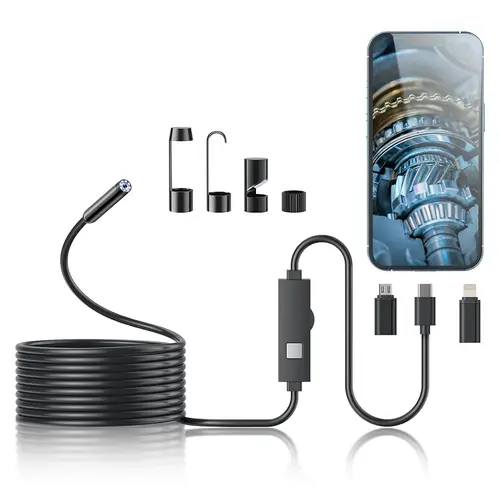 Single Lens Borescope 1920P HD IP67 Waterproof Endoscope Camera with Light Sewer Camera 16.4FT Semi-Rigid Cable Diagnostic Tool Automotive Circuit Tester Automotive Voltage Tester