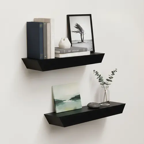 Spaco Decorative Modern Chic 2-Piece Black Floating Shelves (18.11in) - Durable Home Decor Wall Organizer, Invisible Brackets, Easy Installation, Mounted for Bedroom, Kitchen