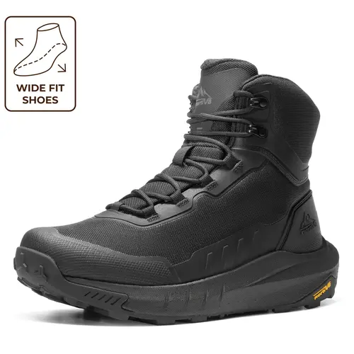 NORTIV 8 Men's 8 In Wide Fit General Boot - Lightweight Cushion Sole, Side Zipper, Arch Support, Fabric Workwear Hiking Style Shoes for Wide Feet, Bunions, All-Day Work, Trekking Camping, Trekking Camping Shoes