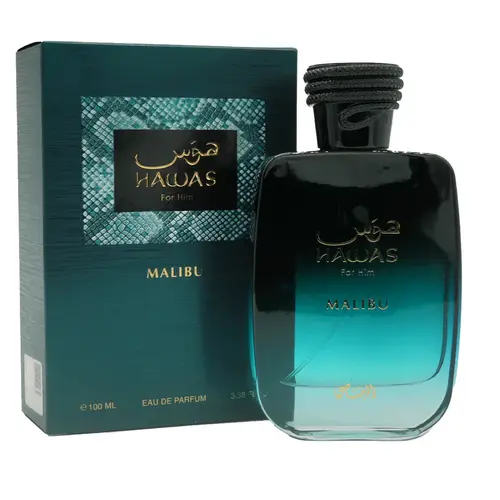 Hawas Malibu by Rasasi – Eau de Parfum 100ml (3.4 oz) for Women & Men, Tropical, Subtle Spices