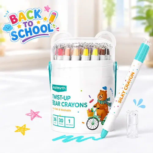 【back to school shopping】JUPITEARTH Ultra-Silky Crayons for Toddlers Easy Grip, 48 Color Bear-Shaped Smooth Oil Pastel Texture Washable Twistable Crayons for Kids, Rich Colorful Art Supplies for Fine Motor Skills tiktokshopbacktoschool
