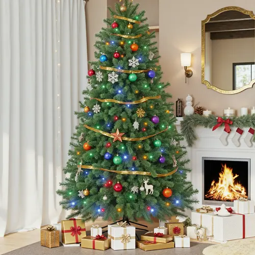 Pre-lit Christmas Tree, Green Artificial Christmas Tree with 250 Color Changing LED Lights & 700 Branch Tips for Home, Office, Party Decoration