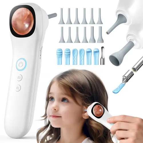 [Back to School] 5-in-1 Silicone Gentle Daily Electronic Otoscope, 1080P HD Camera with Light & IPS Screen, 12 Soft Tips for Ear Wax Removals, Nose, Skin & Teeth (Safe for Adults & Kids)