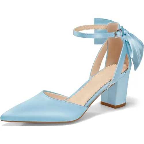 Coutgo Womens Chunky Heels Low Heel Ankle Strap D'Orsay Pumps Closed Pointed Toe Wedding Bridal Shoes