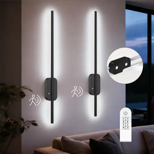 GALENTAL Metallic finish Battery Operated Wall Sconce Set of 2, Dimmable Battery Wall Sconce with Remote Control,3000K-6500K LED Wireless Wall Light for Bedroom,Living Room,  Black(2 Pack), BackToSchool