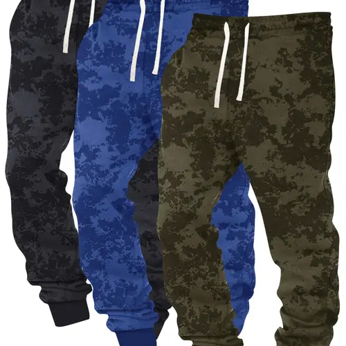 Men's 3-Piece Tie-Dye Ribbed Long Pants Set - Regular Fit, Casual Athletic Mens Clothing, Knitting Ribbed Material, Elastic Waistband, Drawstring, Pockets, All-Season Blend Men's Pants for Outdoor Activities