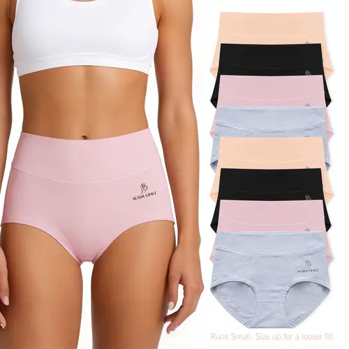 Women's Solid Cotton Briefs, 4/8-Pack Mid-High Waist Panties Full Coverage, Soft Stretchy Hipster Briefs for Everyday Comfortable Fit, Soft Breathable Knicker