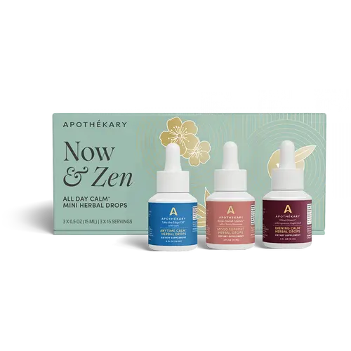 Apothékary Now & Zen Herbal Mini Drop Set - Non-Alcoholic Wine Alternative Liquid Herbal Drops | Antioxidant Rich, Alcohol-Free, Clinically-Tested, Certified Gluten-Free, PETA Certified Vegan & Cruelty-Free, Third Party Tested, Plant-Based