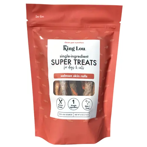 King Lou Wild-Caught Salmon Skin Rolls - Single-Ingredient Treats for Dogs and Cats, 100% USA, Human-Grade Freeze Dried Raw, Naturally Rich in Omegas to Support a Healthy Skin & Coat