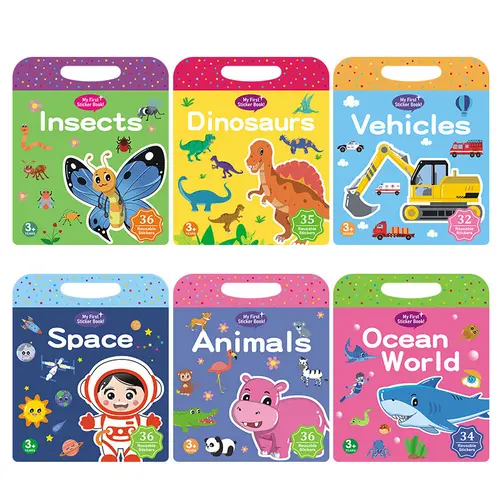 Hatwoo Reusable Sticker Activity Book (1-Pack/2-Pack), Educational Toy for Kids to Boost Focus & Logic Thinking, Space/Insect/Ocean Animals Themed DIY Scrapbooking Game, Vehicle Trip Companion, Great Birthday Gift