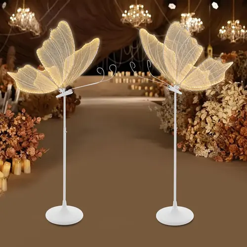 2-Pack Butterfly Wedding Aisle Steel Lights, Golden Veil Warm Light, Height Range 57.5-70.1in, Adjustable, Dual Mounts for Indoor Weddings (Gold)