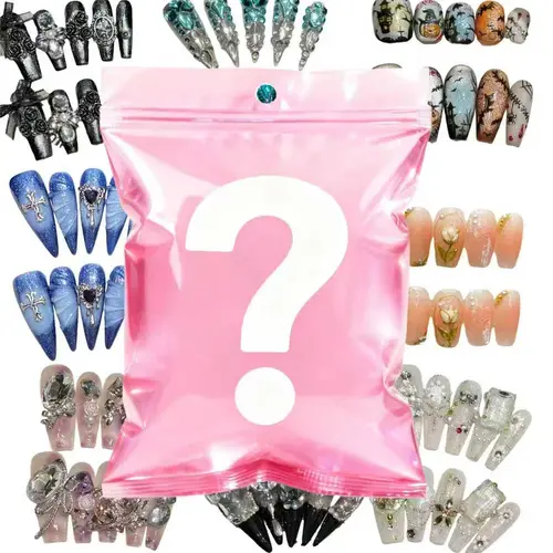 Handmade Press-On Nails 20-Set in Assorted Styles - Reusable Acrylic Glittering Fake Nails with Adjustable S/M/L Sizes for Women