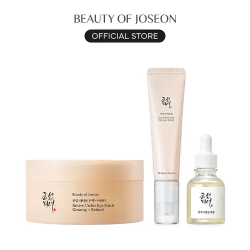 [Beauty of Joseon Official] Radiance Care Trio : Ginseng + Retinal + Rice | Brightening Facial Serum, Eye Serum, Eye Patches, Firming Elasticity, Nourishing, Moisturizing, Gentle, Gift Set