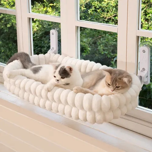 Folding Cat Hammock for Window - Cordless, Machine Washable Bed, Robust Metal Frame, Strong Suction Cups，Cat Window Perch for Cats and Small Dogs