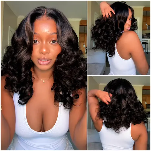 [Blow Out Wig Lady] Menglle Hair Glueless 7x6 Lace Wig Blow Out New Bouncy Wavy Wig 250% Density Bouncy Wave Pre Cut Lace Frontal Wigs Spiral Curl Gluess Human Hair Wigs With Middle Part Convenient Wigs#tiktokshopbacktoschool