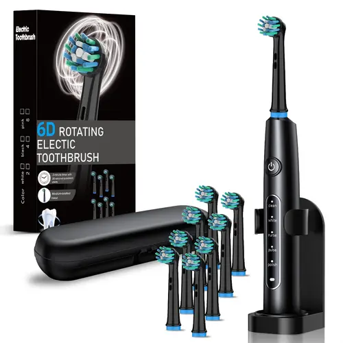 Smart Rotating Electric Toothbrush Set, Soft Bristles Toothbrushes, 8 Interchangeable Heads & Travel Case Included, Soft Bristles Deep Cleaning Oral Care Gift