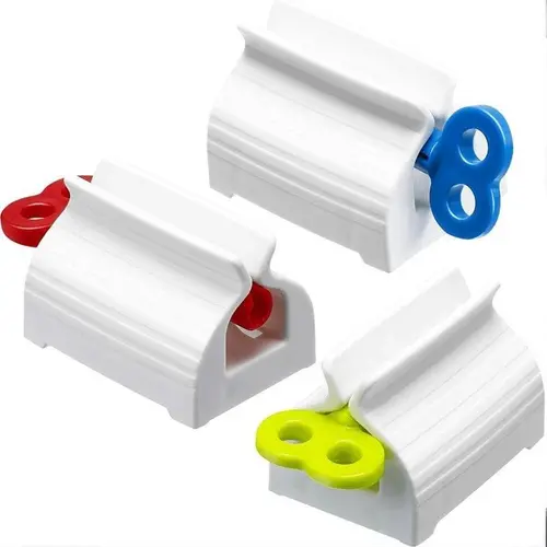 3-Count ABS Rolling Tube Toothpaste Squeezer with Rolling Shaft, Modern Plastic-Aluminium Manual Wringer, Bathroom Toothpaste Seat Holder Stand for Waste Reduction, Handheld Cream Dispenser Gift